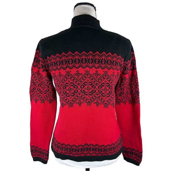 Vintage Talbots Red and Black Nordic Mock Neck Sweater - Picture 4 of 6